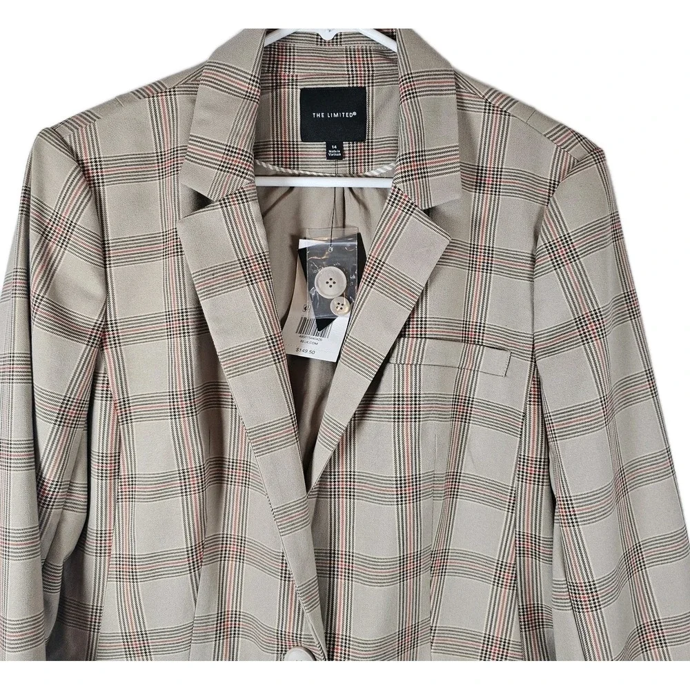 The Limited Size 14 Longline Tan plaid Lined Blazer Career Preppy Academic NWT